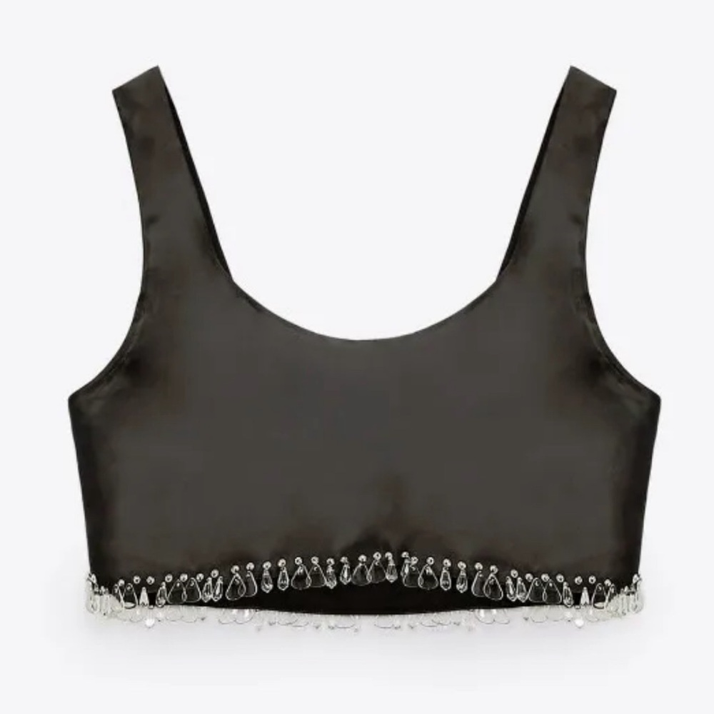 Zara limited edition black clear beaded jewelled sleeveless crop top Sz S NWT - Picture 7 of 16